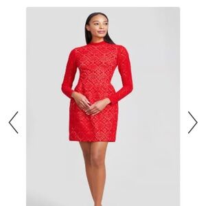 Lela Rose Red Sequin Mini Dress with Long Sleeves